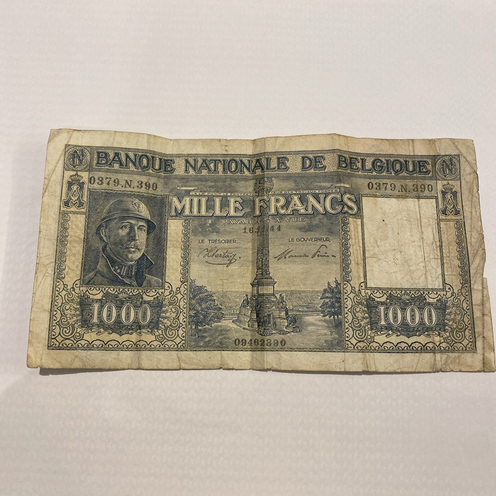Belgium 1944 1000 Francs Bank Note