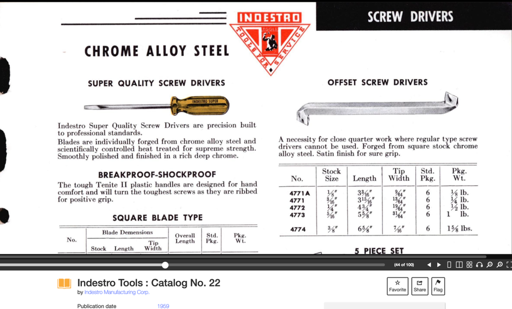 NOS 🇺🇸 INDESTRO Offset Screwdriver Pocket 4771A