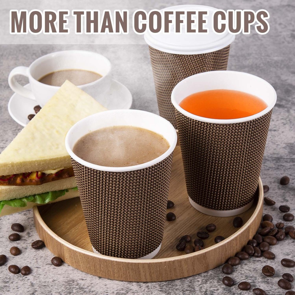 Joycode Brown12OZ Disposable Hot Coffee Insulated Ripple Paper Cups (Only cups).