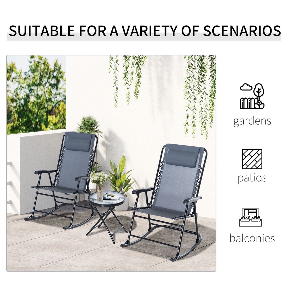 Portable Folding Bistro Set 2 Rocking Chairs 1 Side Table 18"Dia
