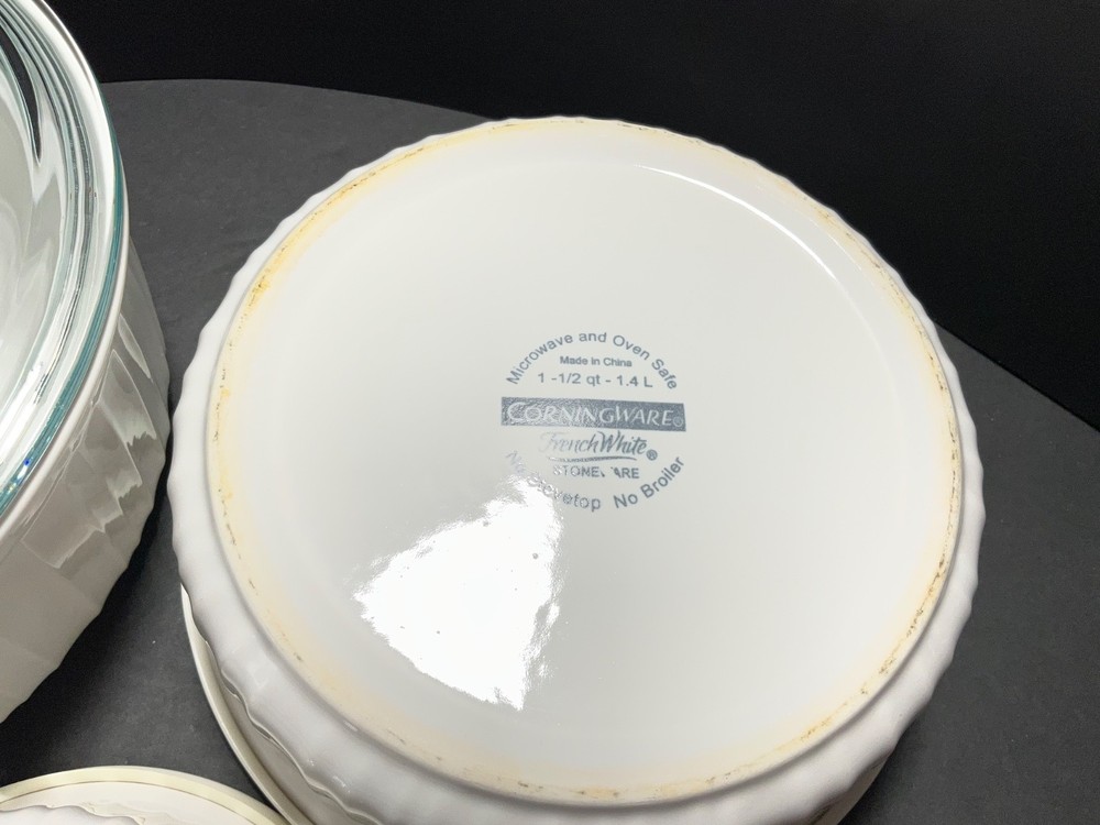 CorningWare French White 6pc Bakeware Set Casserole Dishes Lids Stackable