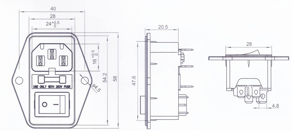 CESS AC Power Socket With Switch & Fuse & Lamp,Chassis/Panel Mount - AC...