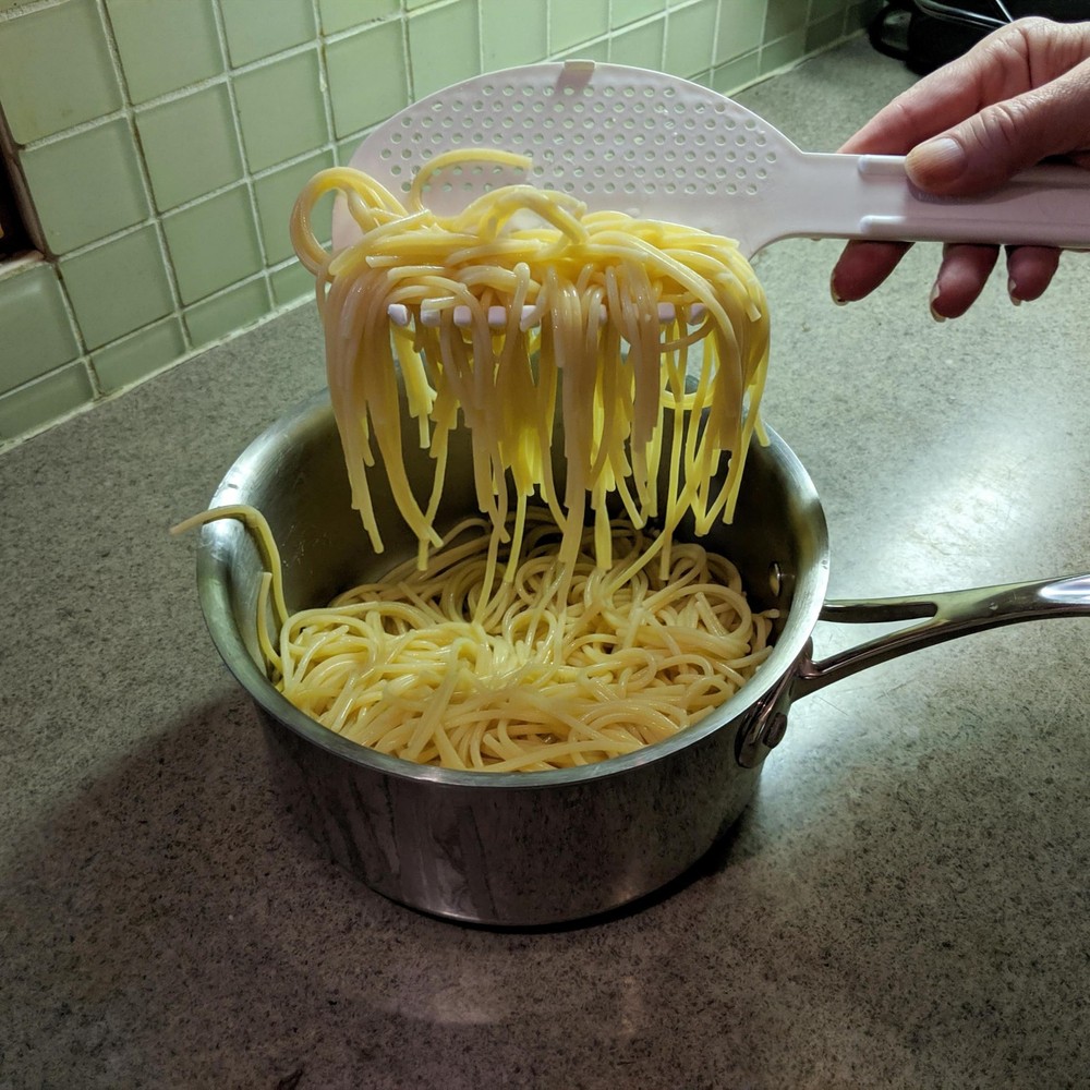 Pasta Strain & Serve – Pot Strainer and Pasta Server, Two-Sided Kitchen Tool ...