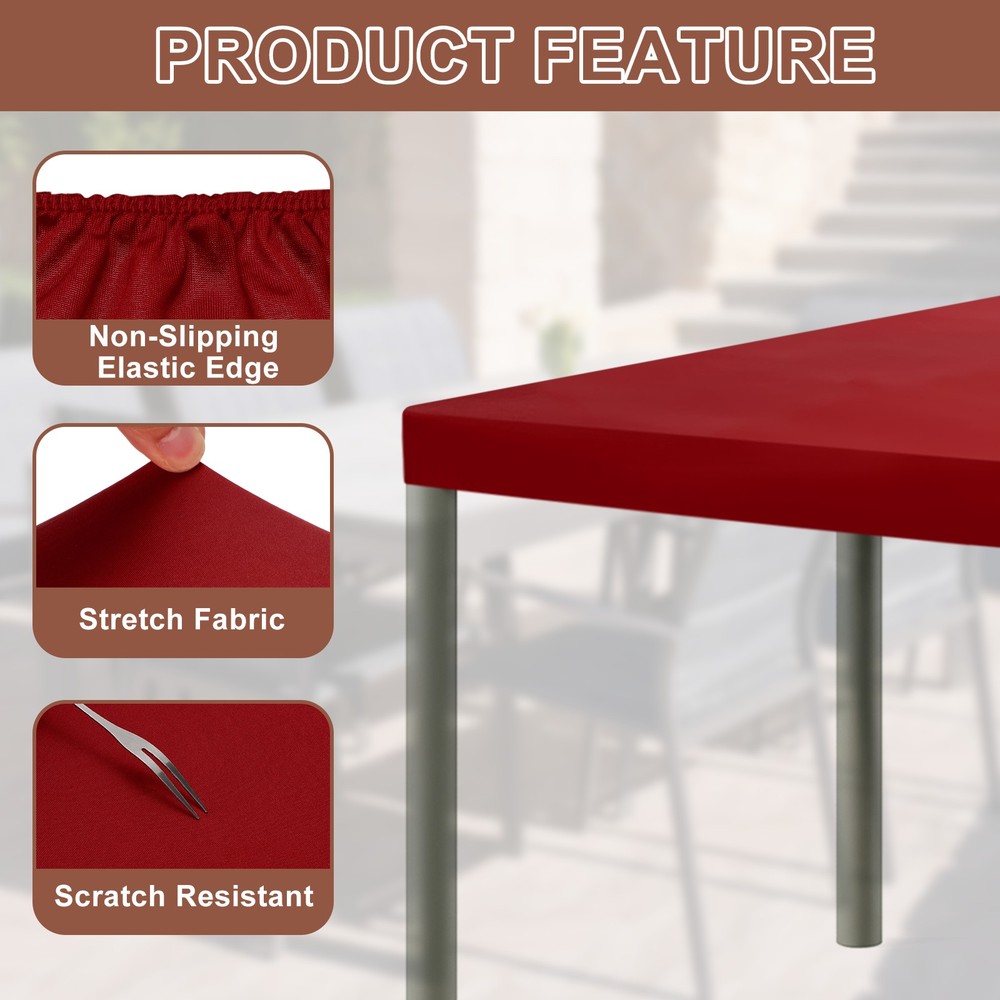 Fitted Tablecloth Fit 8ft Rectangle Table, Table Cover (96"x30", Wine Red)