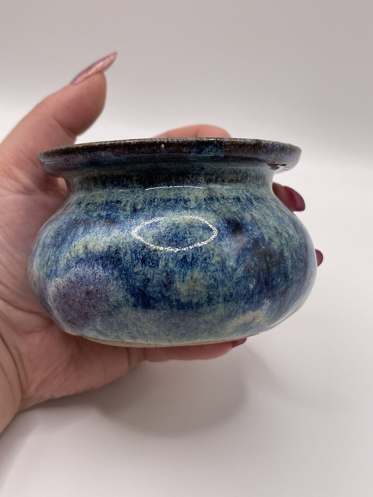 Vintage Studio Ceramic Pottery Bowl Dish Blue Pot Decor Handmade Signed