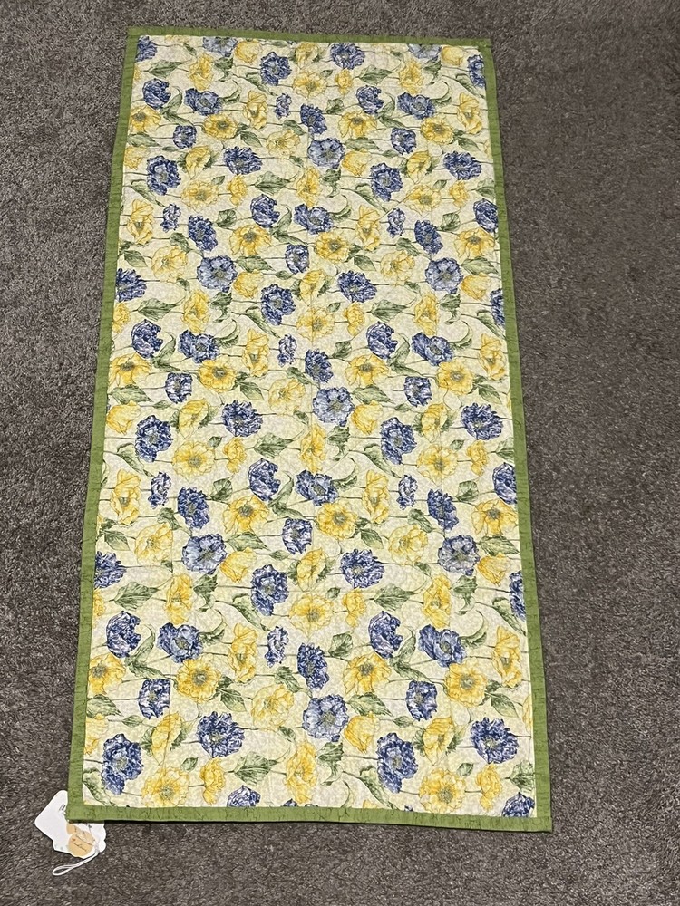 Handmade Reversible Quilted Table Runner 42x20 Green & Yellow
