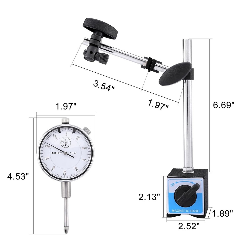 Dial Indicator with Magnetic Base 0-1.0" Tester Gage, Dial Indicator 0.001" ...