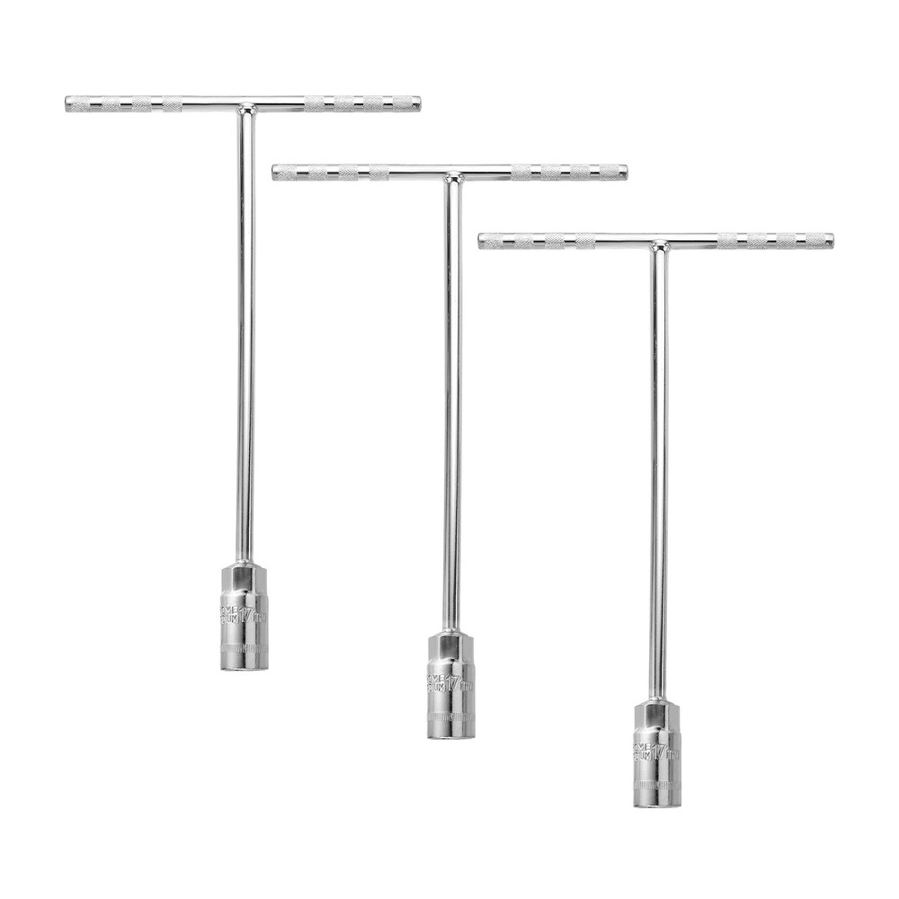 3pcs T-Handle Wrench Socket Metric Size 17mm Steel 6-Point Socket