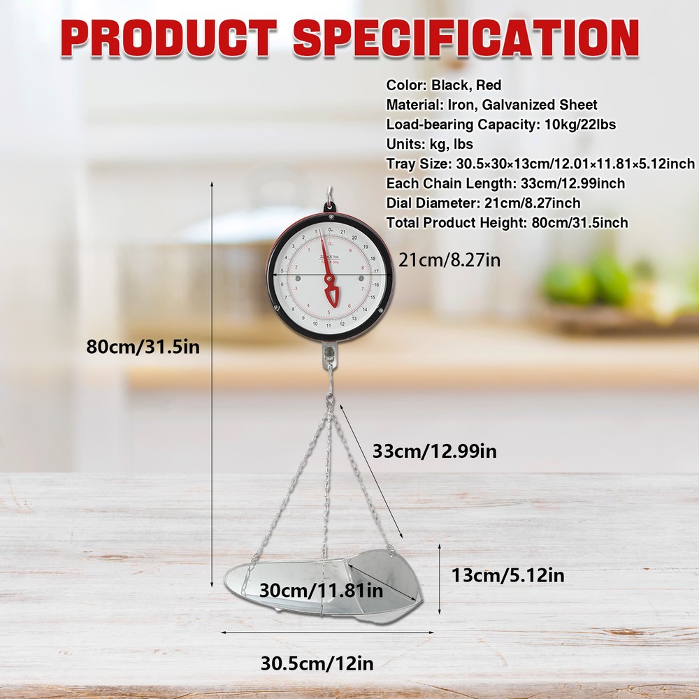 10kg/22lbs Double-sided Supermarkets Dial Hanging Scale Spring Dial Weight Scale