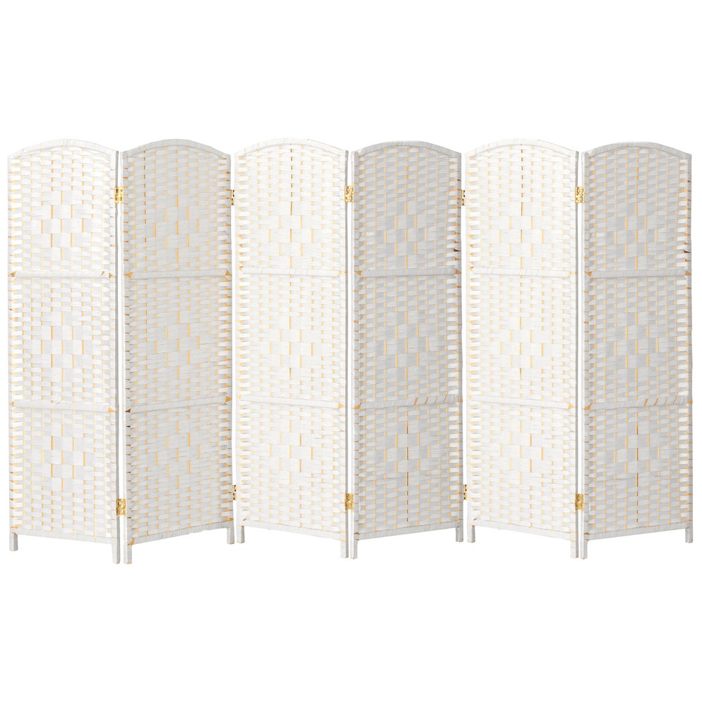 4 ft. Short Diamond Weave Fiber Folding Screen - White - 6 Panel