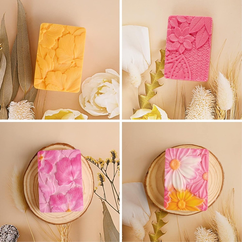 Moukiween Soap Molds Silicone, 3D Rectangular Flower Pattern Silicone Molds for