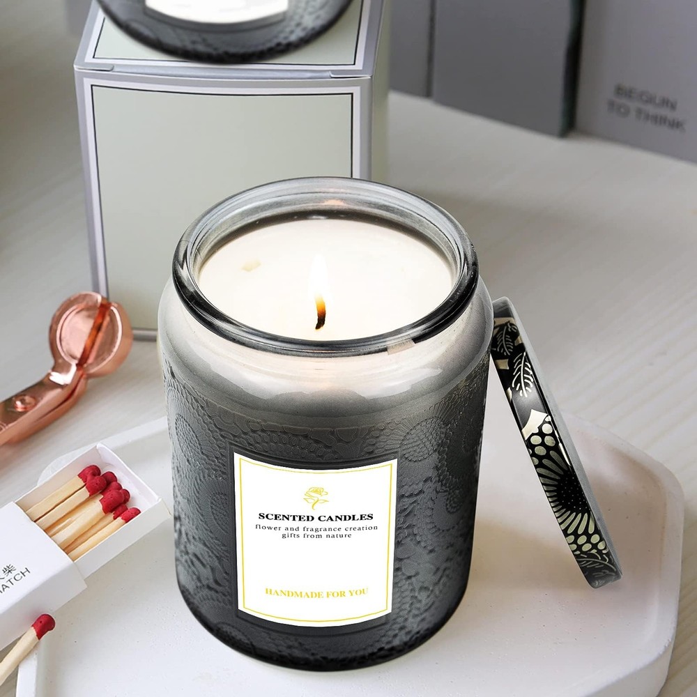 8.8OZ, 9 Pack Embossed Candle Jars for Making Candles, Empty Glass Containers...
