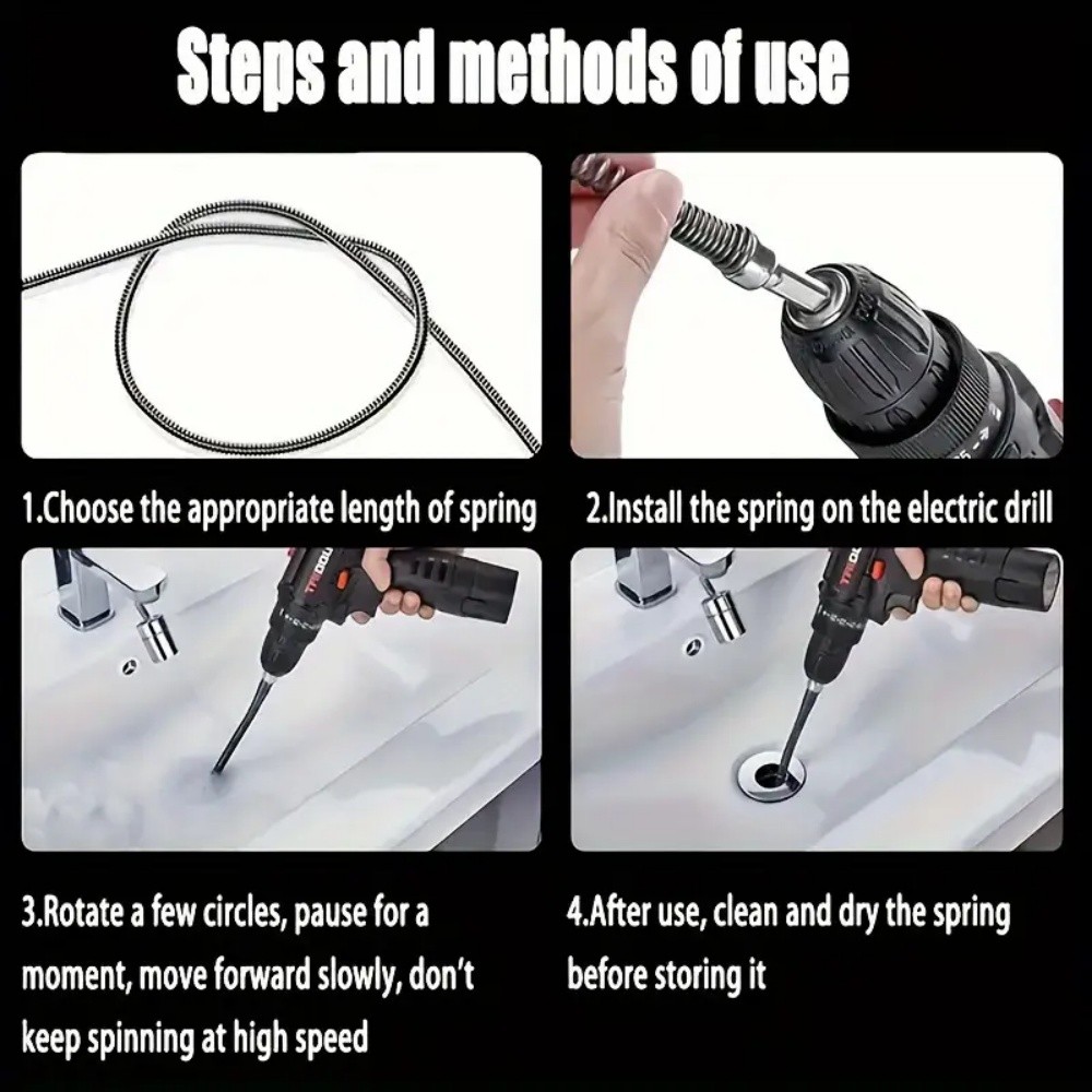 3.28 feet Kitchen Sewer Dredging Device Spring Pipe Sink Cleaning Tools