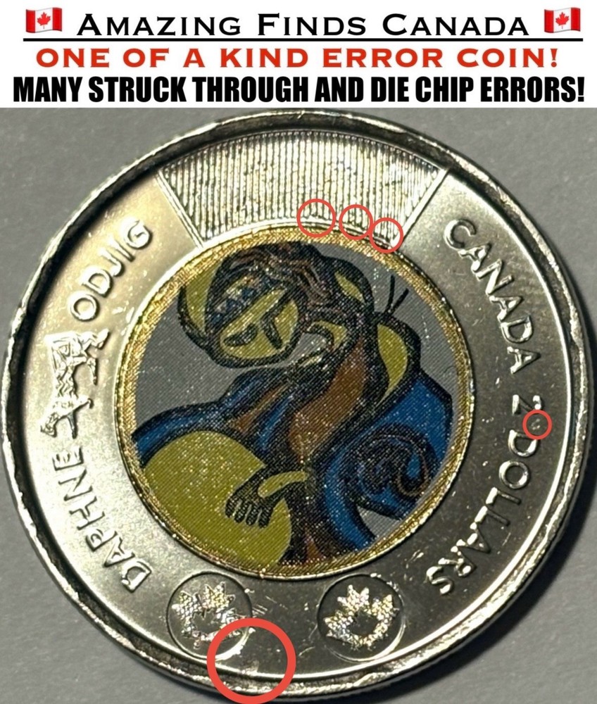 *MANY ERRORS* 2025 Canada $2 Dollar Toonie DAPHNE ODJIG COLOUR! MANY ERRORS! UNC