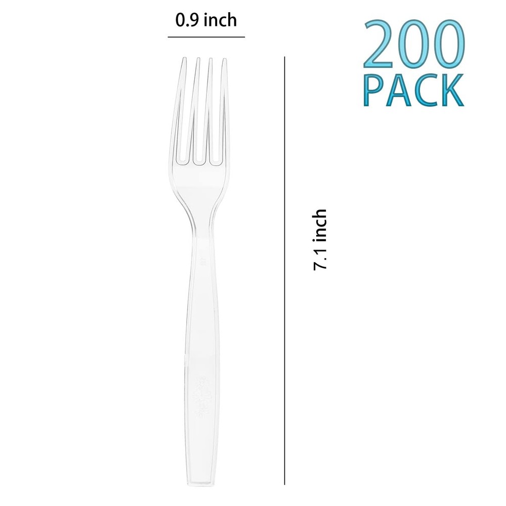 MOACOCK 200 Count Clear Disposable Plastic Forks, Heavy Weight