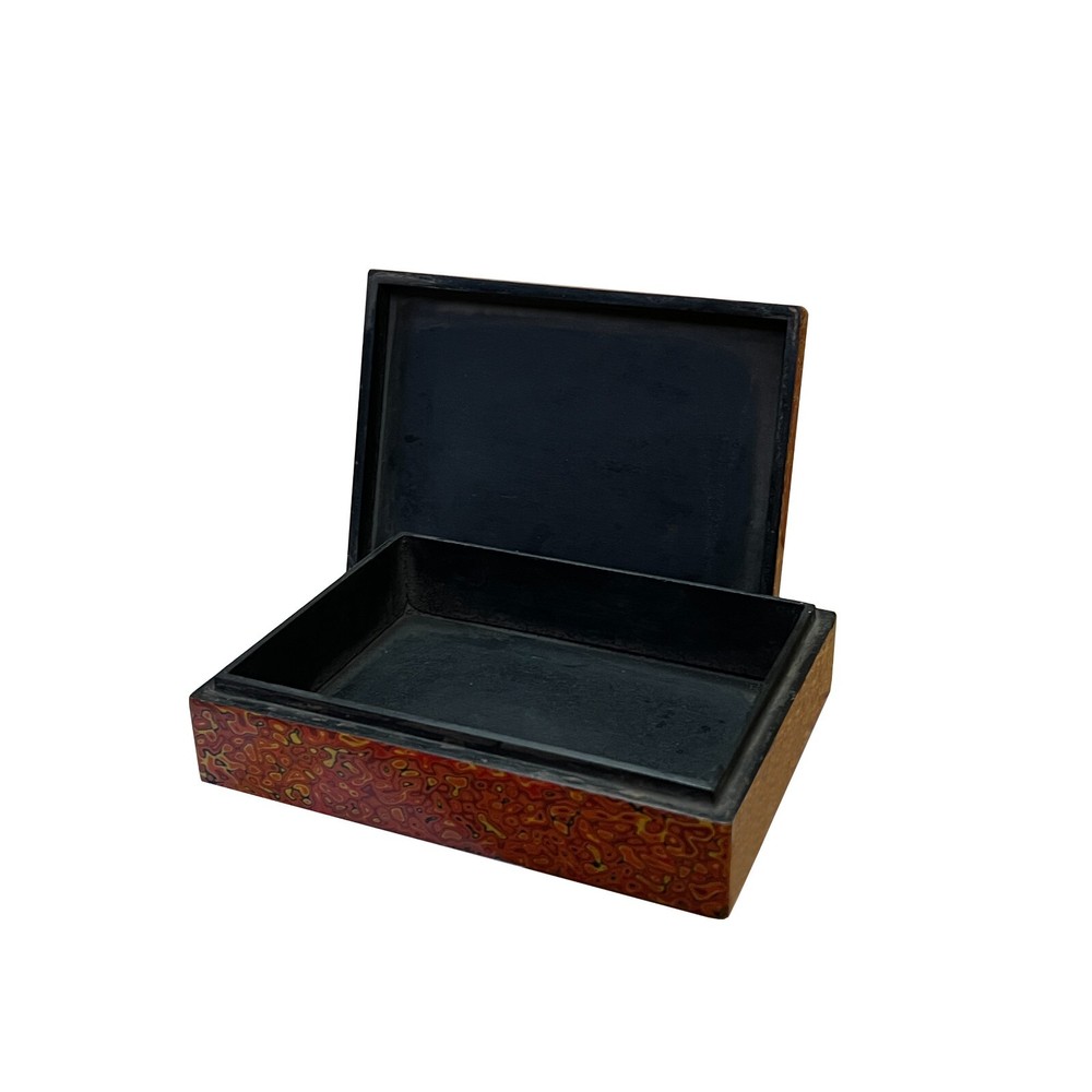 Handmade Orange Multi-Layer Lacquer Abstract Pattern Wood Box cs5475
