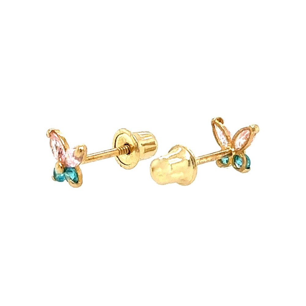 14K Yellow/White Gold Tiny Butterfly CZ Stud Earring with screw back