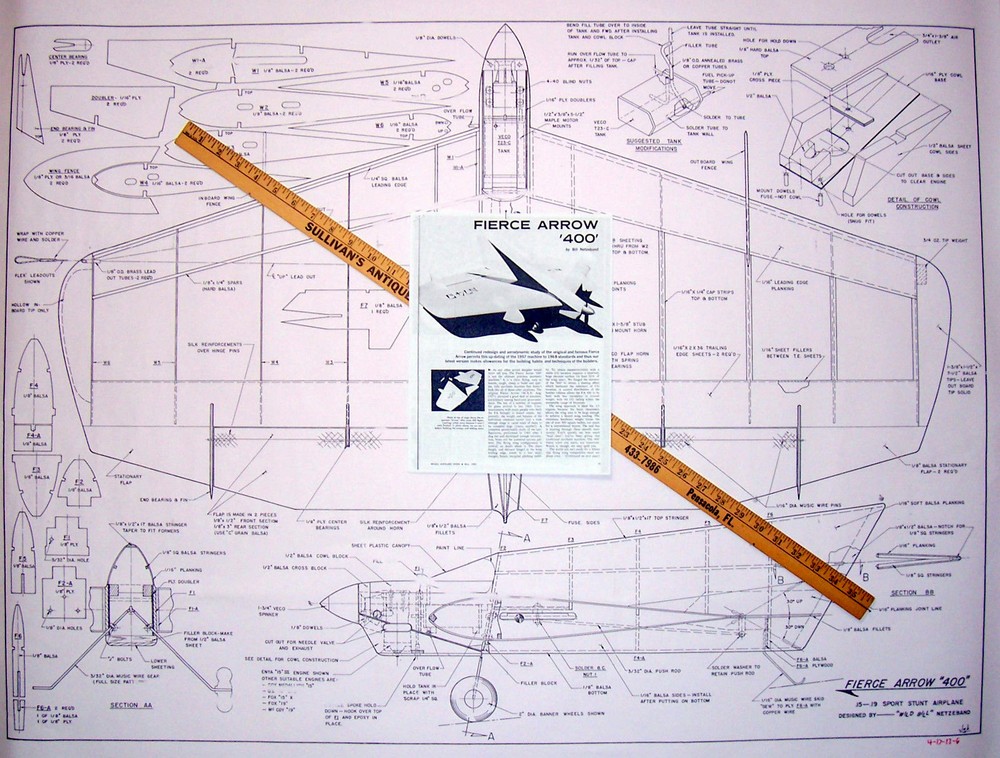 Netzband's FIERCE ARROW 400 PLAN + CONSTRUCTION ARTICLE for 38" Model Airplane