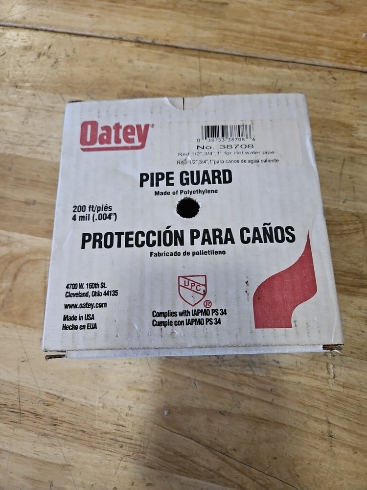 Oatey 38708 Pipe Guard, Red, Hot Water, 200', FREE SHIPPING