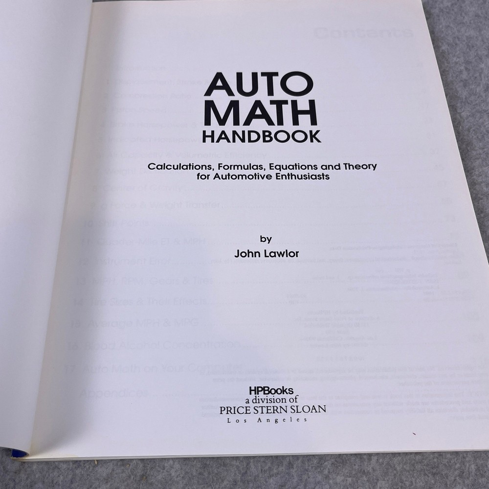 Auto Math Handbook by John Lawlor 1991 Performance Formulas & Calculations
