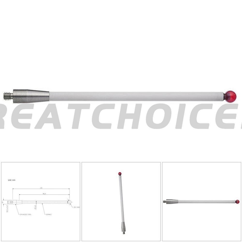 A-5000-3712 6mm Ruby Ball 100mm Ceramic Stem Renishaw CMM Probe Stylus 2PC