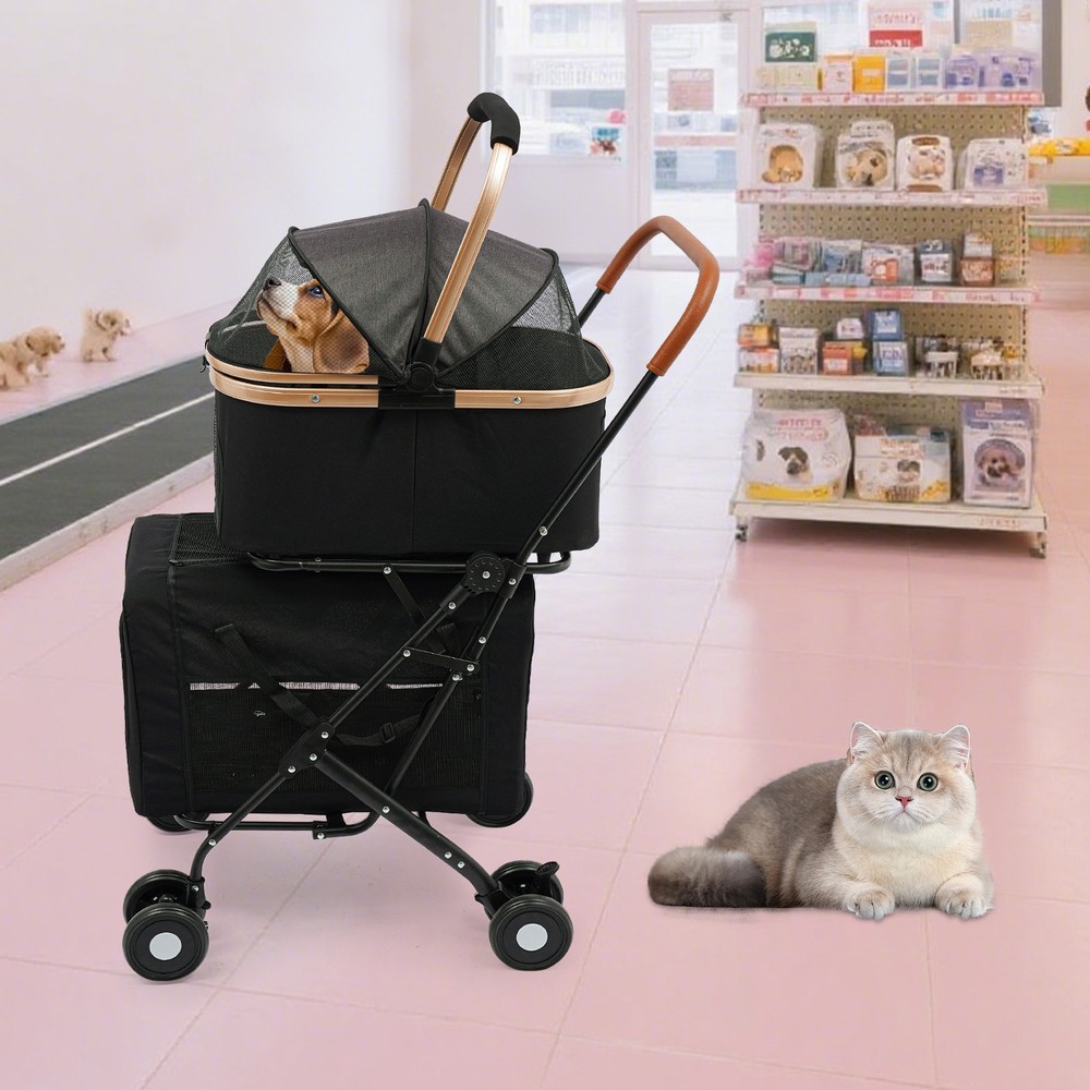 2-Tiers Foldable Small & Medium Dogs Stroller Pet Stroller Dog & Cat Stroller