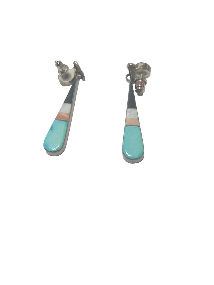 Sterling Silver Dangling Tear Drop Post Earrings Native America Zuni Signed
