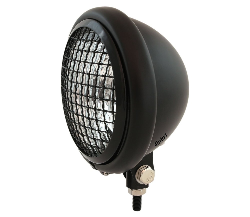 5.75" Motorcycle Bottom Mount Headlight w/ Grill - Matte Gloss Black