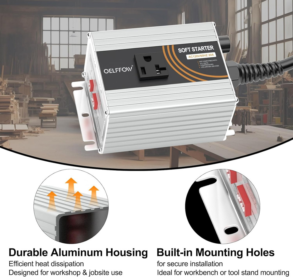 120V Soft Starter for Power Tools, 20A Universal Soft Start Controller for Miter