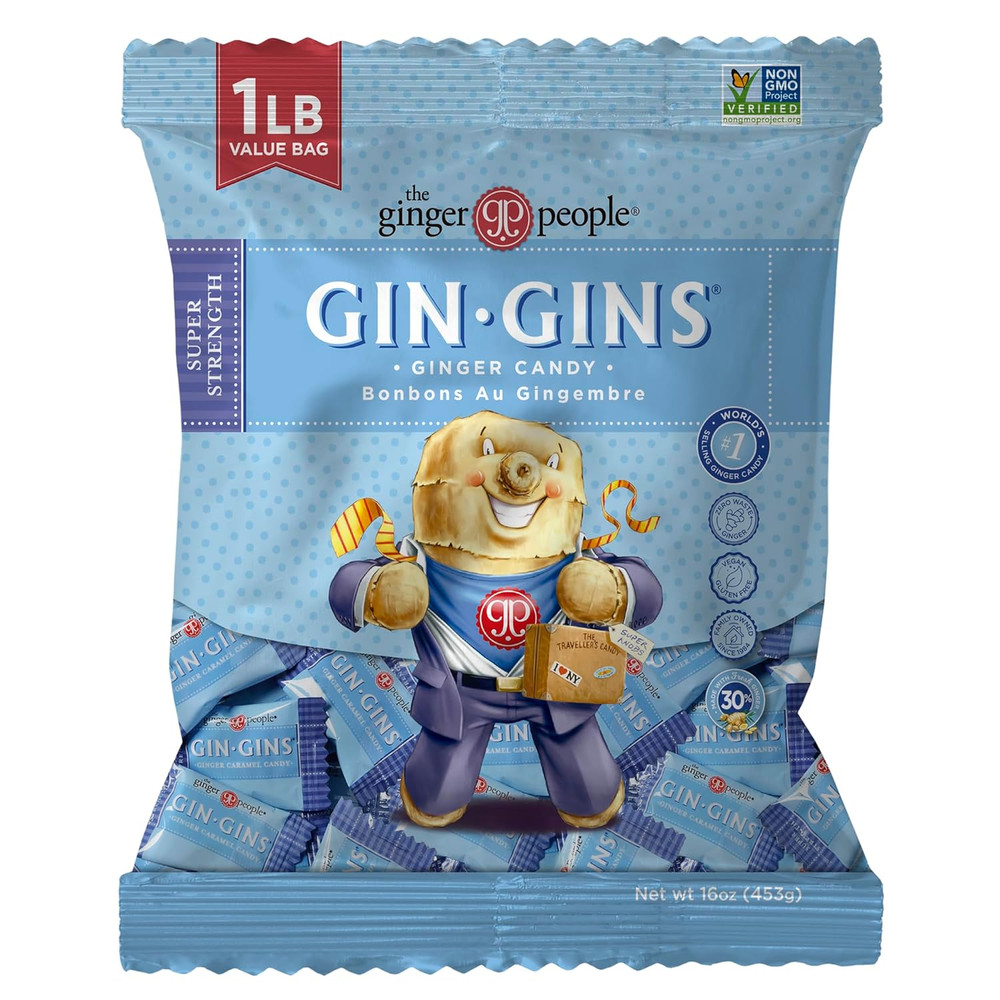 Gin Gins Super Strength Ginger Candy, Natural Ginger, 1 Lb Bag