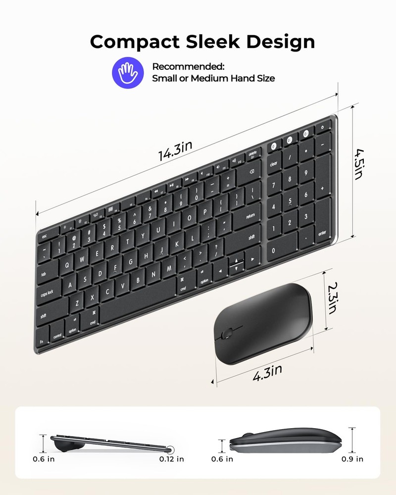 Bluetooth Keyboard and Mouse for Mac, SKM64-2 Multi-Device Rechargeable Slim ...