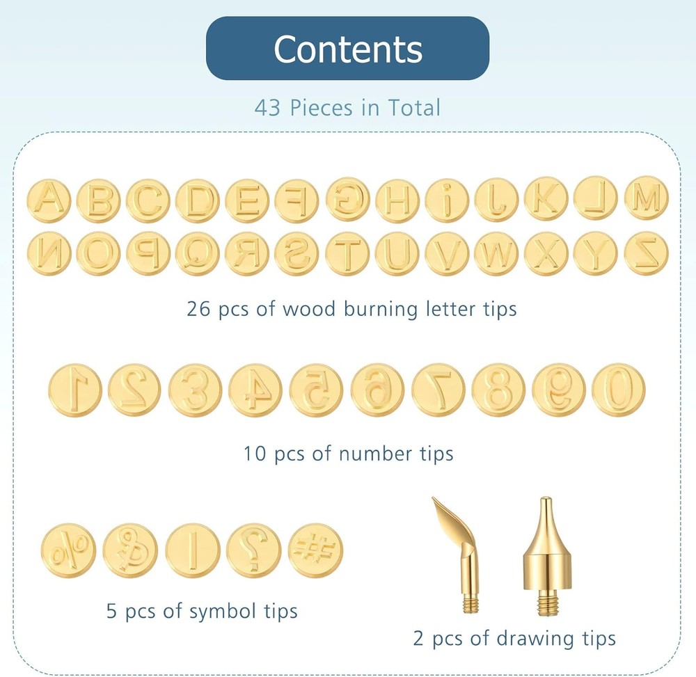 Lothee 43 Pcs Wood Burning Tips Kit, Letters Alphanumeric
