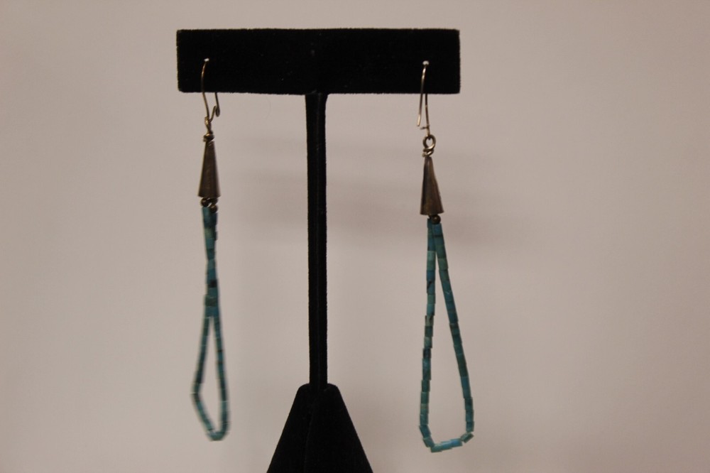 Native American SS Turquoise Beaded Drop Earrings (062PID)