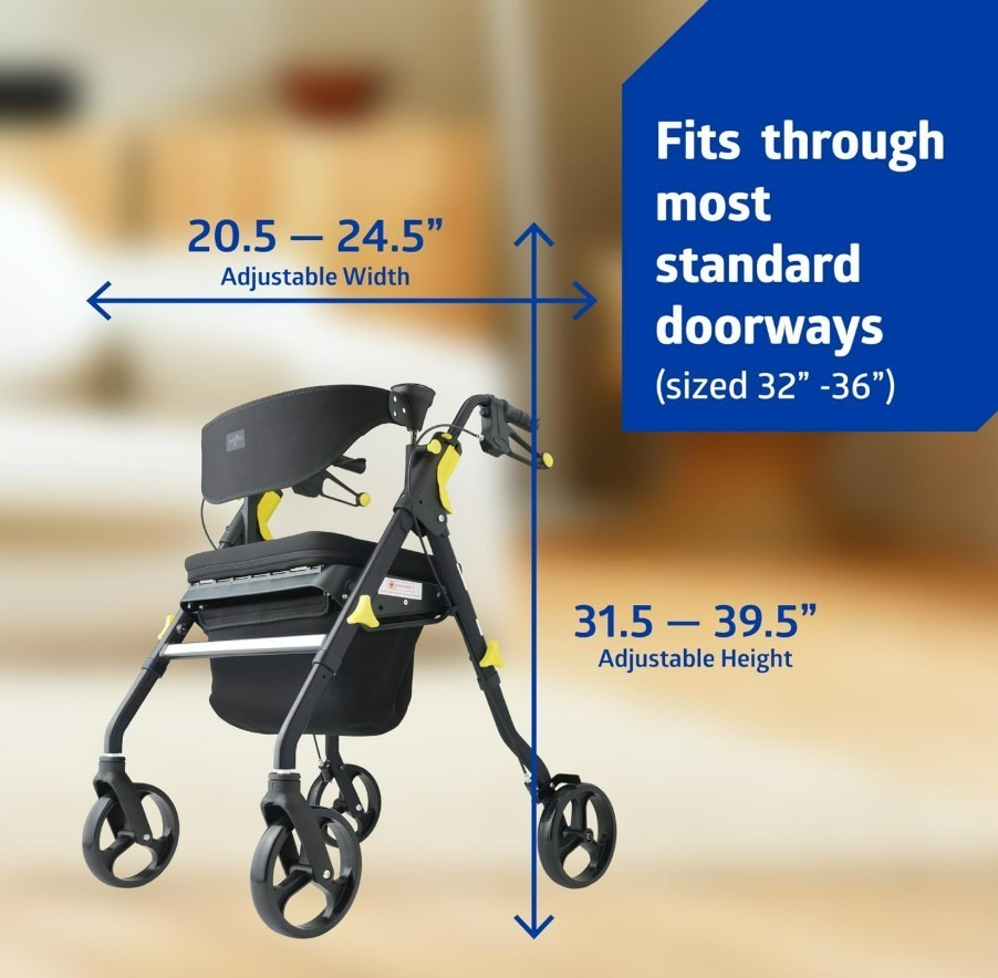 Medline Premium Empower Folding Mobility Rollator Walker with Memory Foam Seat