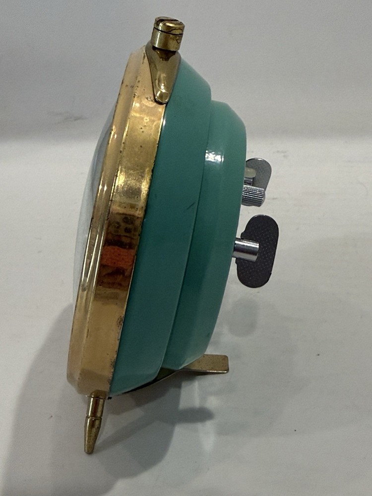 Vintage Five Rams Alarm Clock Green MCM wind Up