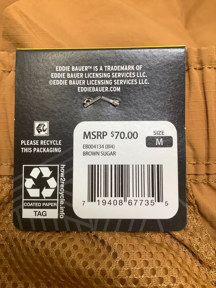Eddie Bauer Men's Ripstop Tech Pull On Short, Medium, Brown, Free Shipping!!!