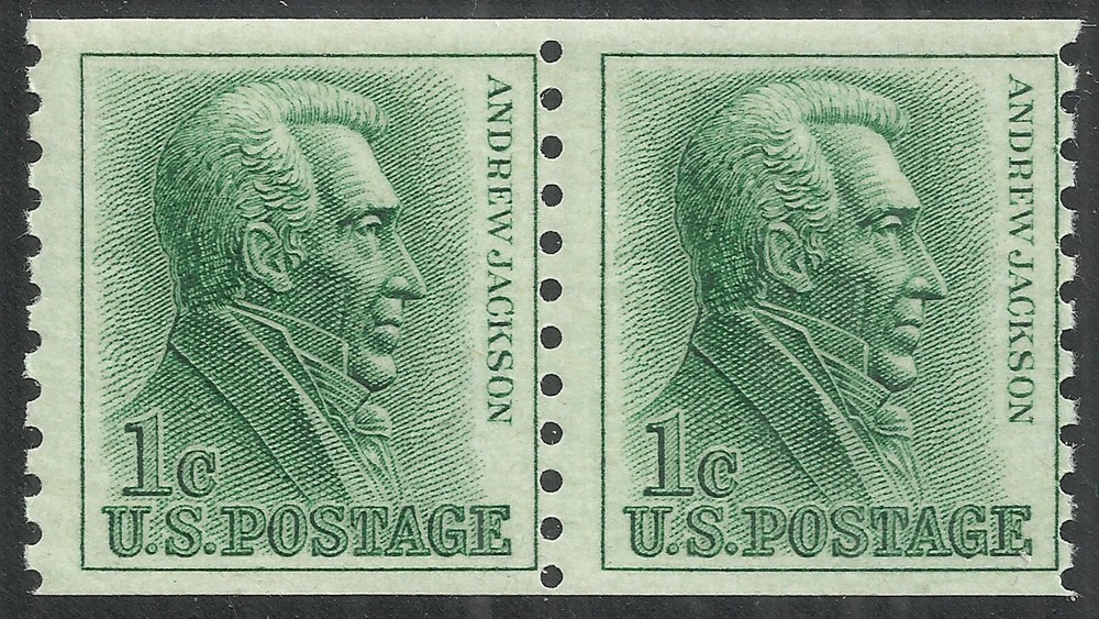 Scott 1225, the 1¢ Jackson Coil Pair from 1963 - Mint, Never Hinged