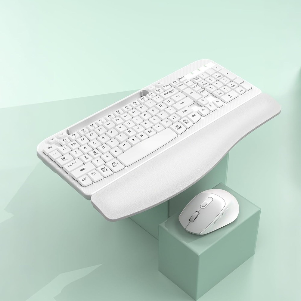 Wireless Keyboard and Mouse Combo, Wave Keys Full-Sized Ergonomic Keyboard with