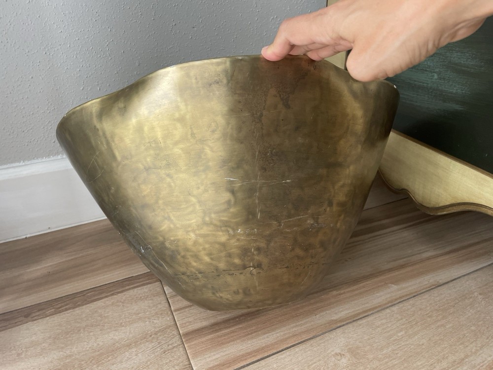 Pottery Barn Brass Large Bowl Planter Wavy Container Home Decor