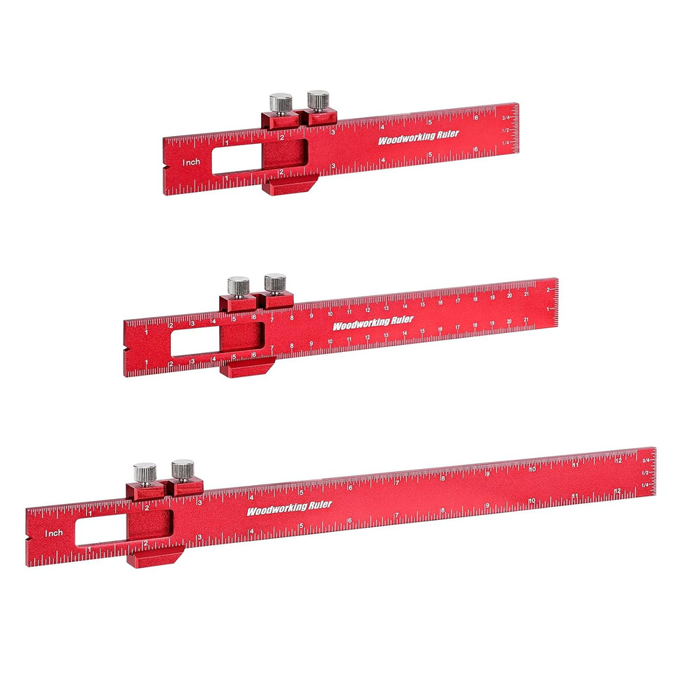 3PCS Woodworking Ruler Set Precision Pocket Ruler with Adjustable Slide Stop A