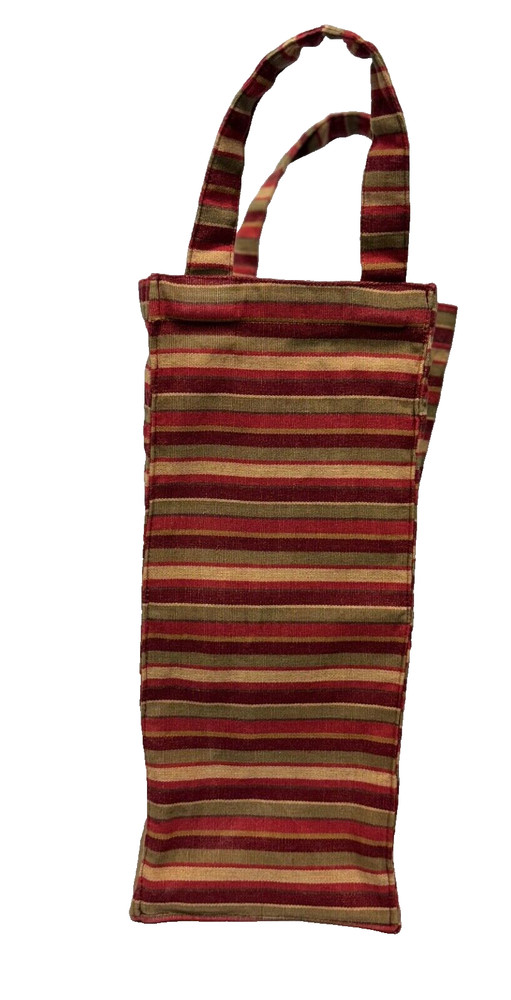 Tag-Canvas Cloth Wine Bottle Gift Bag Square Shaped Double Handle Red/Tan Stripe