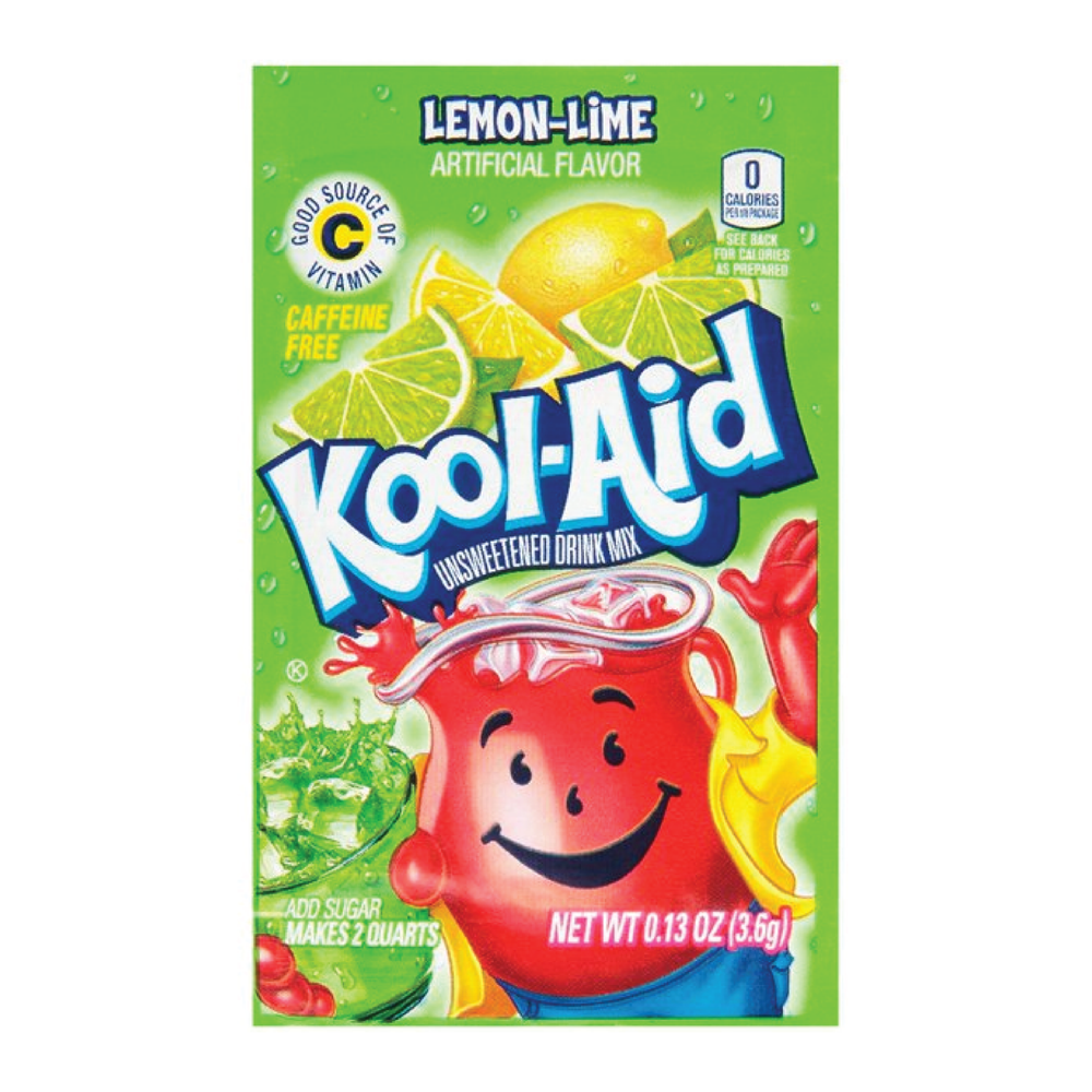 Full Box 48x Packets Kool-Aid Lemon Lime Soft Drink Mix | Caffeine Free |