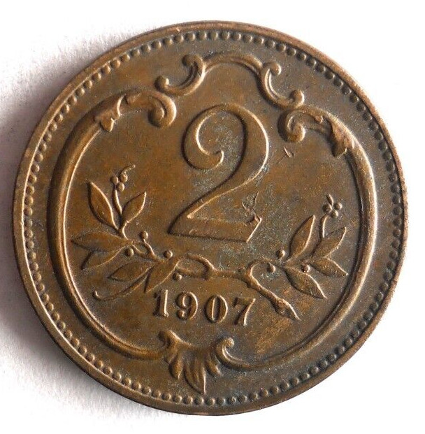 1907 AUSTRIA 2 HELLER - Great Coin - FREE SHIP - Bin #178