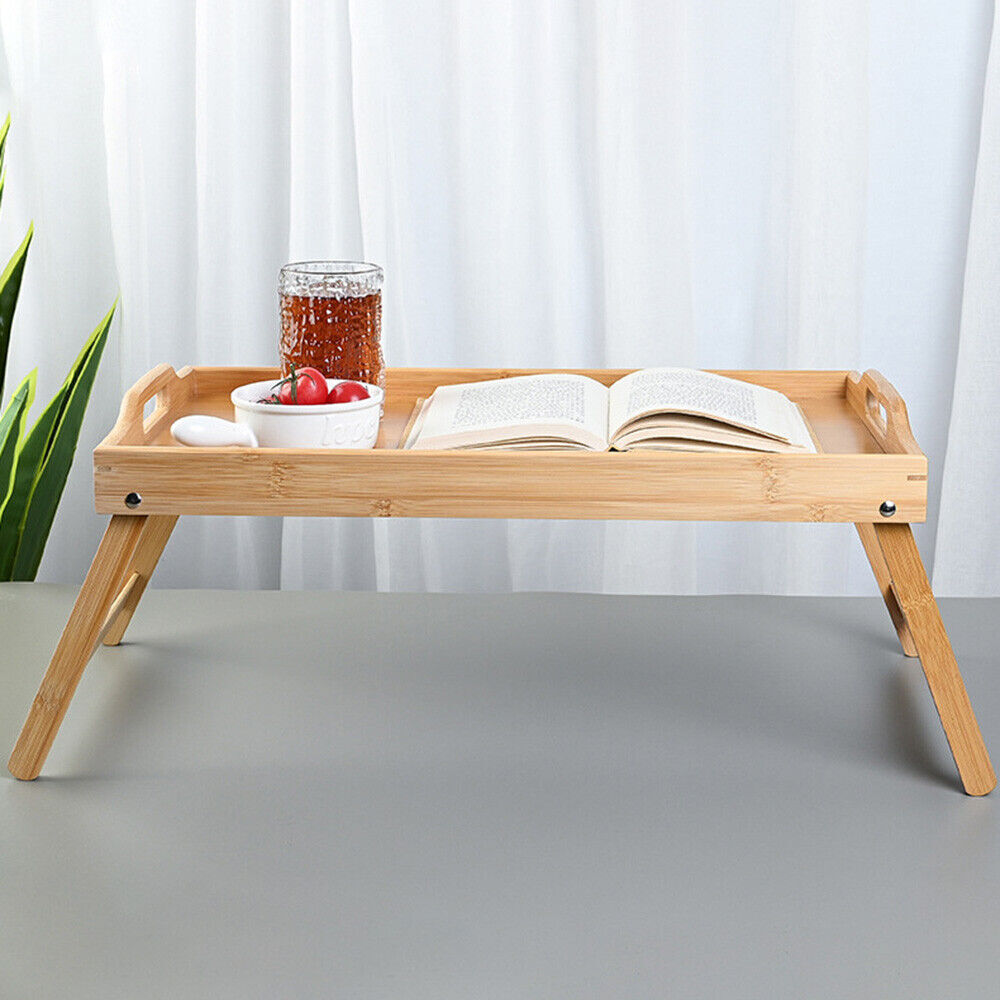 Bamboo Breakfast Holder Rack Bed Tray Foldable Rest Serving Tray Laptop Table