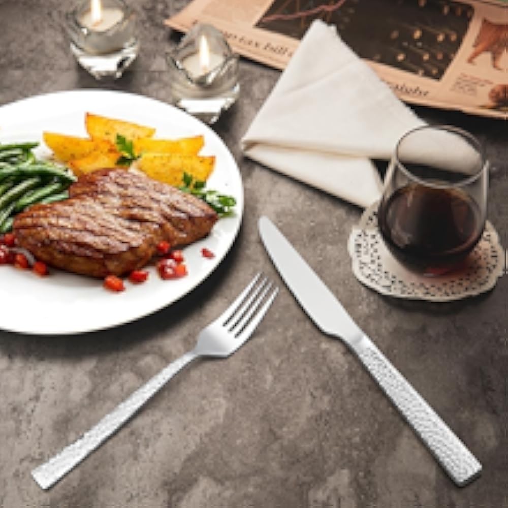 Hmered Sierware Set, Stainl Steel Square Flatware Set for 8,
