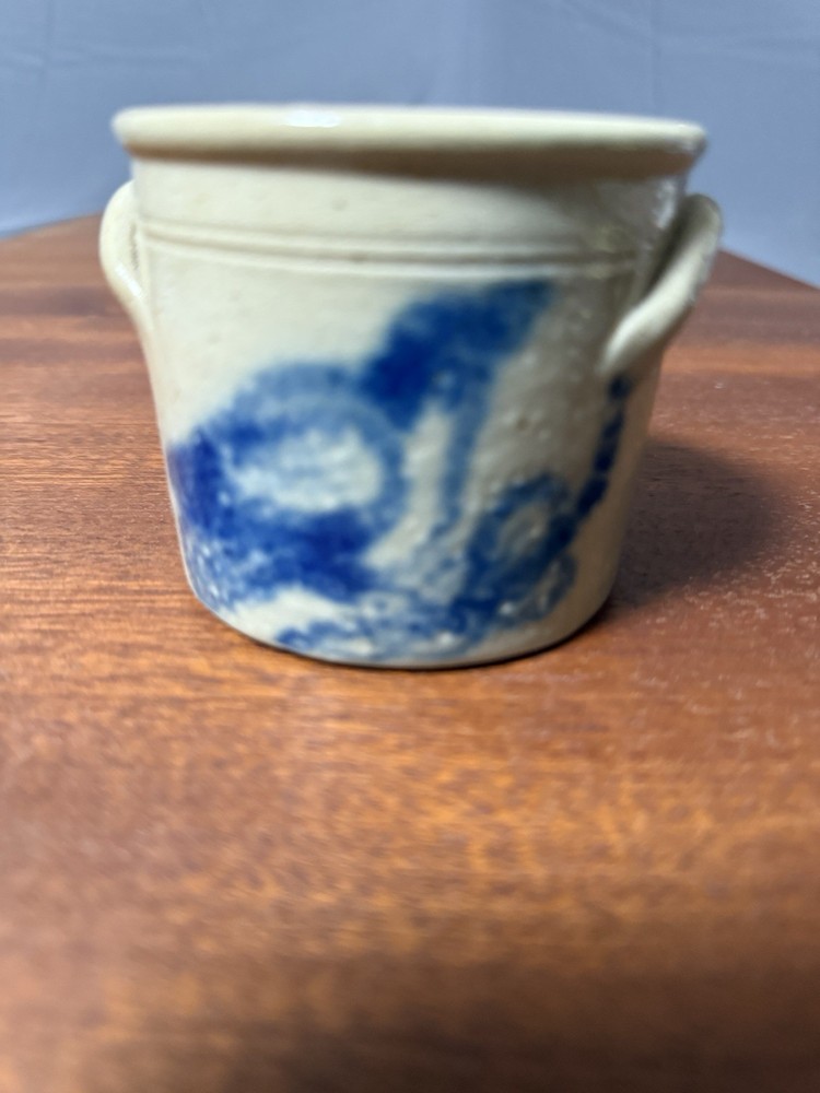 Rustic Studio Pottery Mini Crock Cobalt Blue Primitive Stoneware Crock