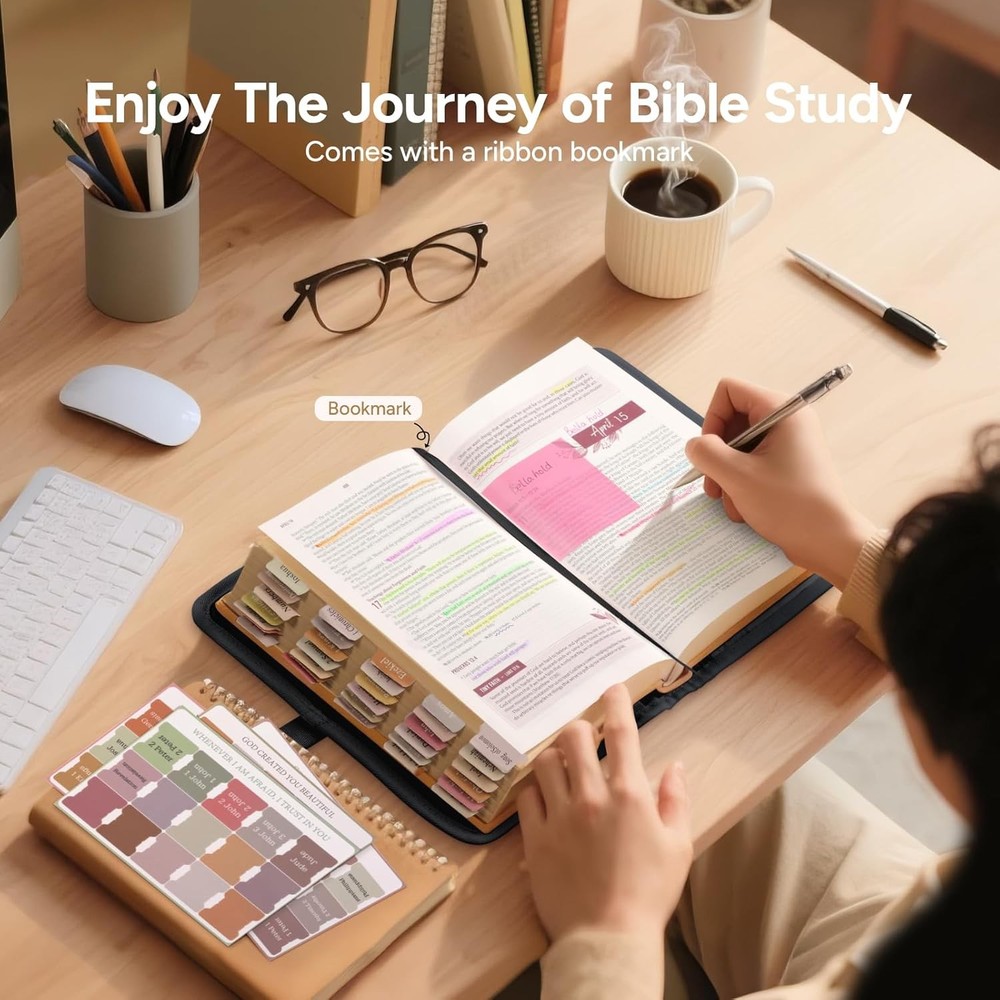 Adjustable Bible Cover with 75 Tabs - Case for Black