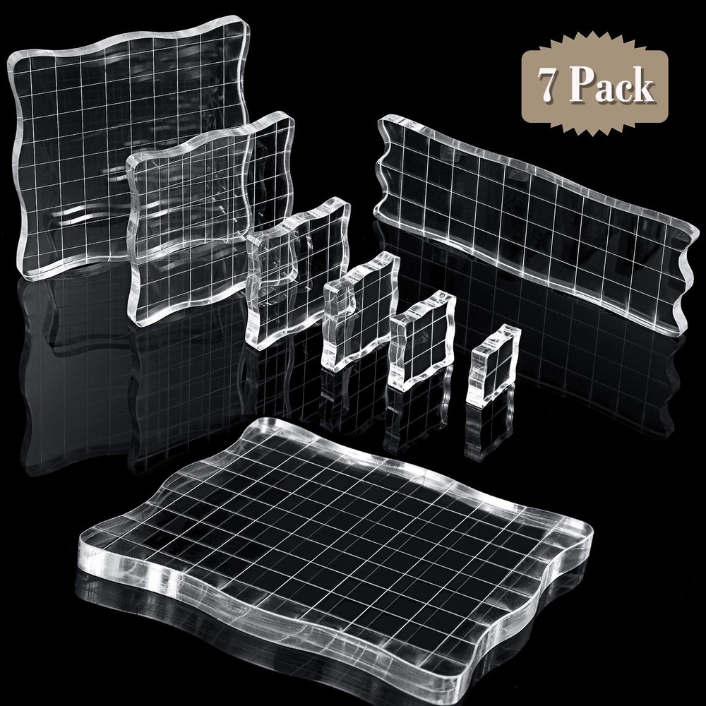 Mudder 7 Pieces Acrylic Stamp Blocks Set Clear Stamping Tools for...