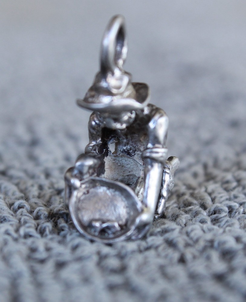 Gold Pan Prospector Figure Solid Sterling Silver pendant casting