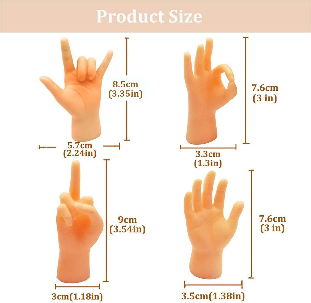 Tiny Hands Mini Finger Puppets 8 Pieces, Left and Right Hand Set, Mixed Styles,